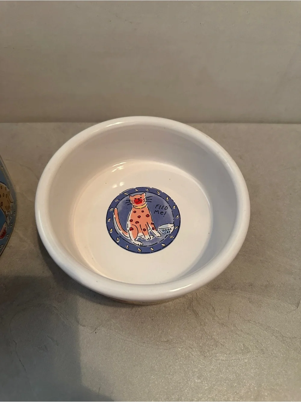 Riviera Van Beers Signature Cat Food & Water bowls (2) 'Feed Me Cat' NO CHIPS